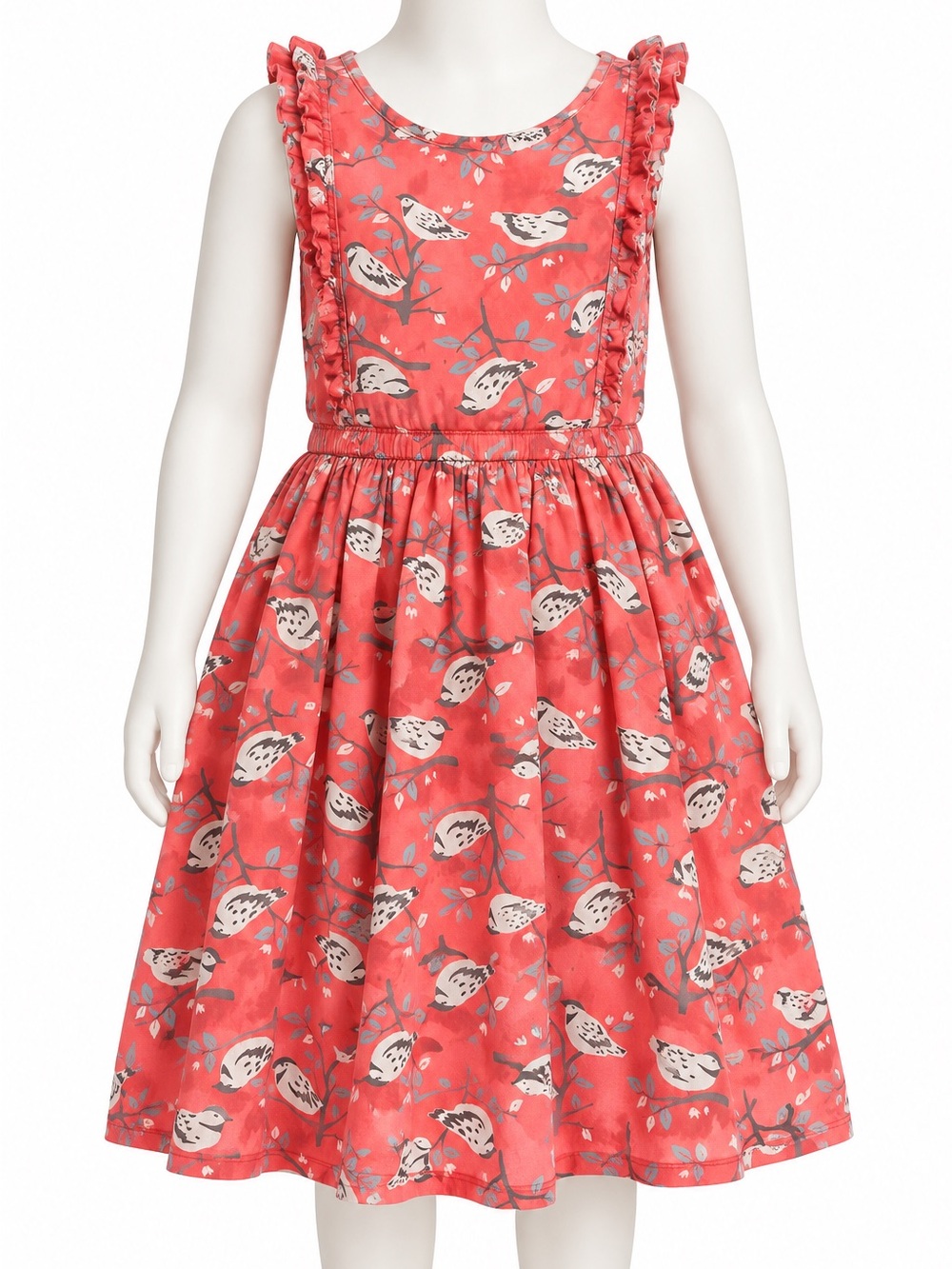 Carter's Coral Bird-Print Ruffle-Trim Dress